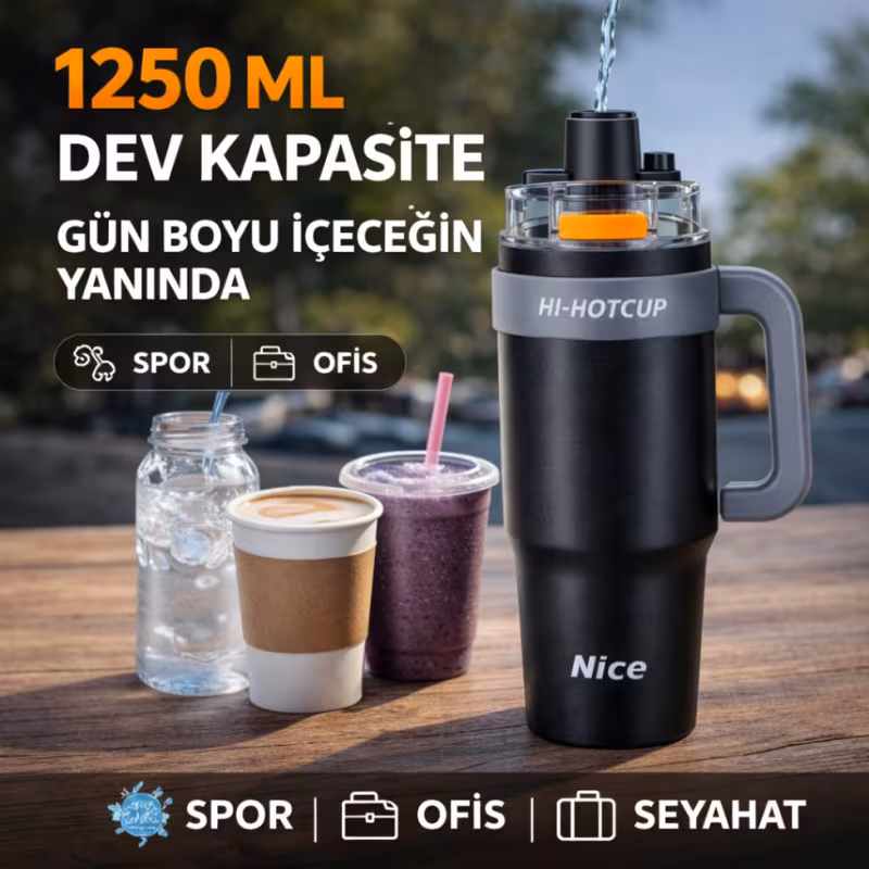 Premium Pipetli Çelik Termos 1250 ML · Görsel 2